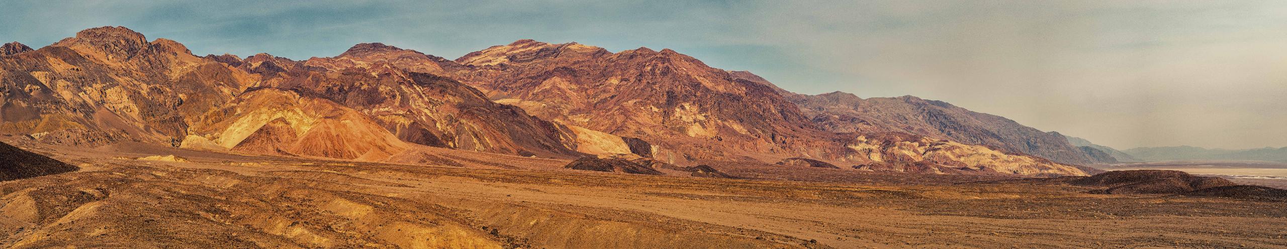 A Panoramic view of Artist's Drive in Death Valley in late afternoon.